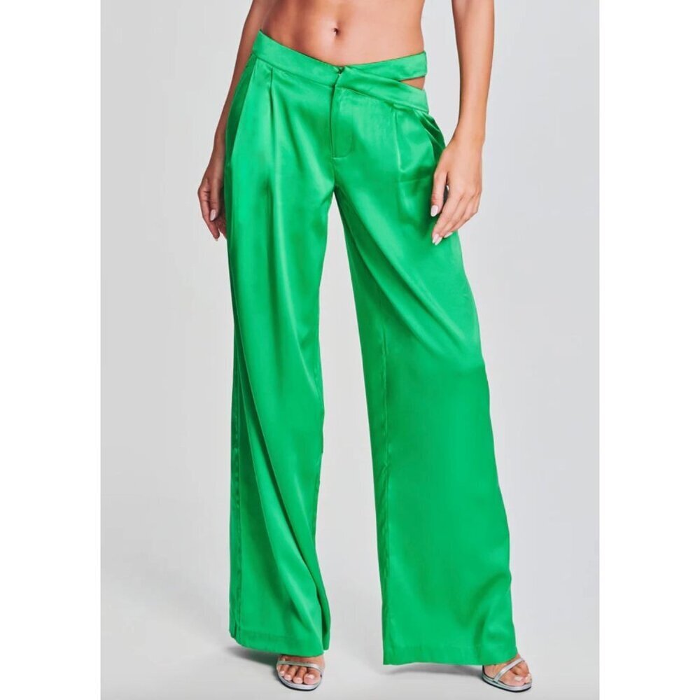 SEROYA Zarri Silk Wide Leg Pant Kelly Green Womens Size Small - Picture 13 of 13